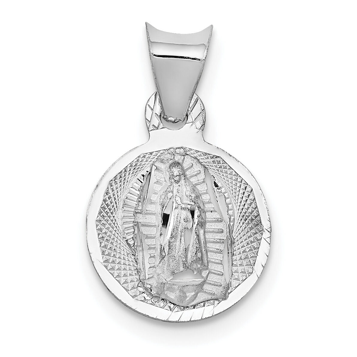 14k White Gold Our Lady of Guadalupe Semi-solid Round Pendant-K6335