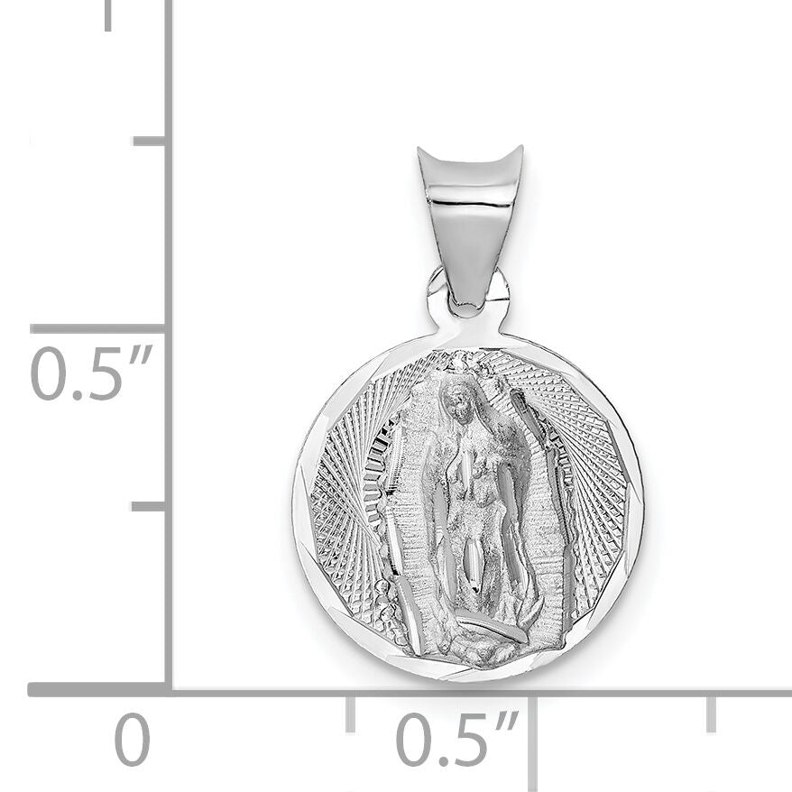 14k White Gold Our Lady of Guadalupe Semi-solid Round Pendant-K6336