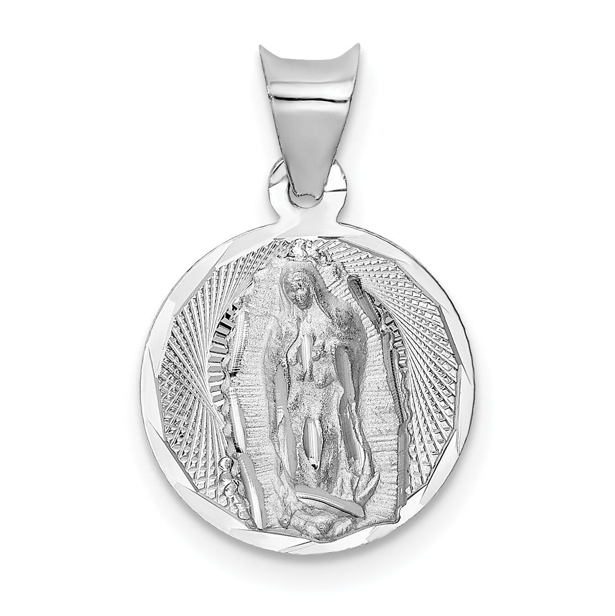 14k White Gold Our Lady of Guadalupe Semi-solid Round Pendant-K6336
