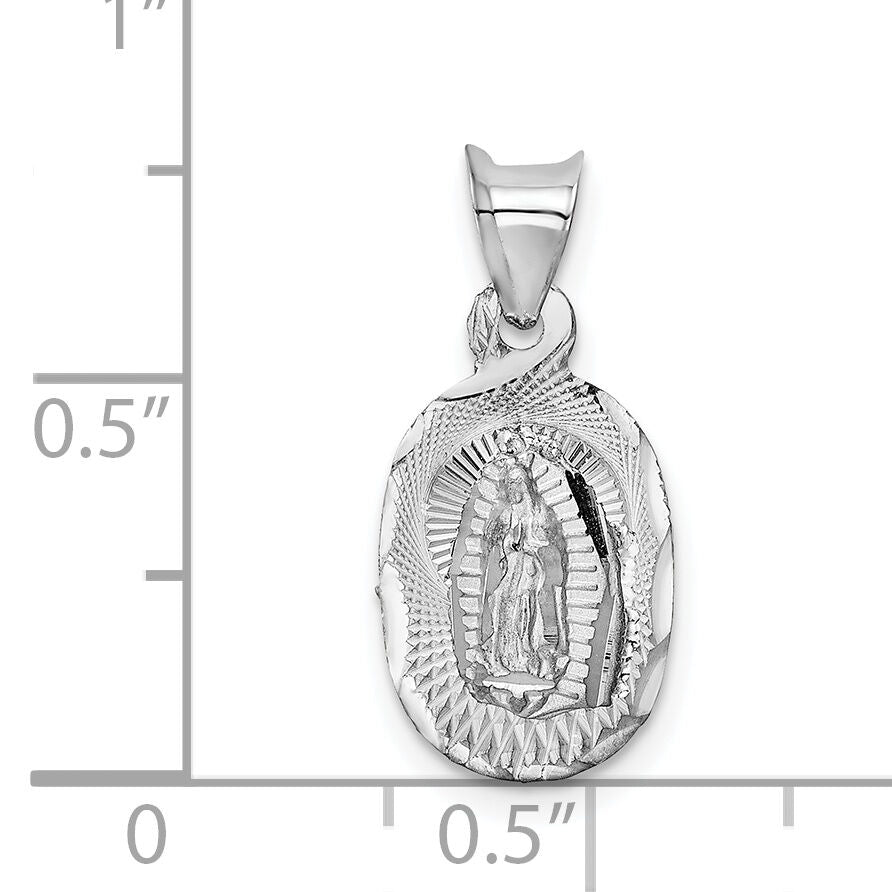 14k White Gold Our Lady of Guadalupe Semi-solid Oval Pendant-K6337