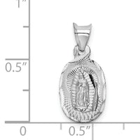 14k White Gold Our Lady of Guadalupe Semi-solid Oval Pendant-K6337