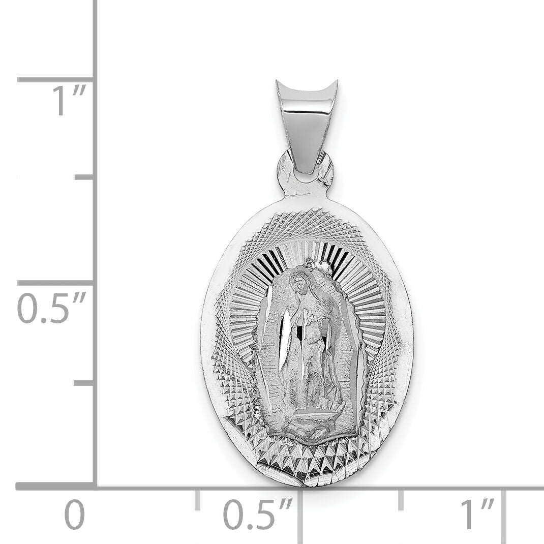 14k White Gold Our Lady of Guadalupe Semi-solid Oval Pendant-K6338