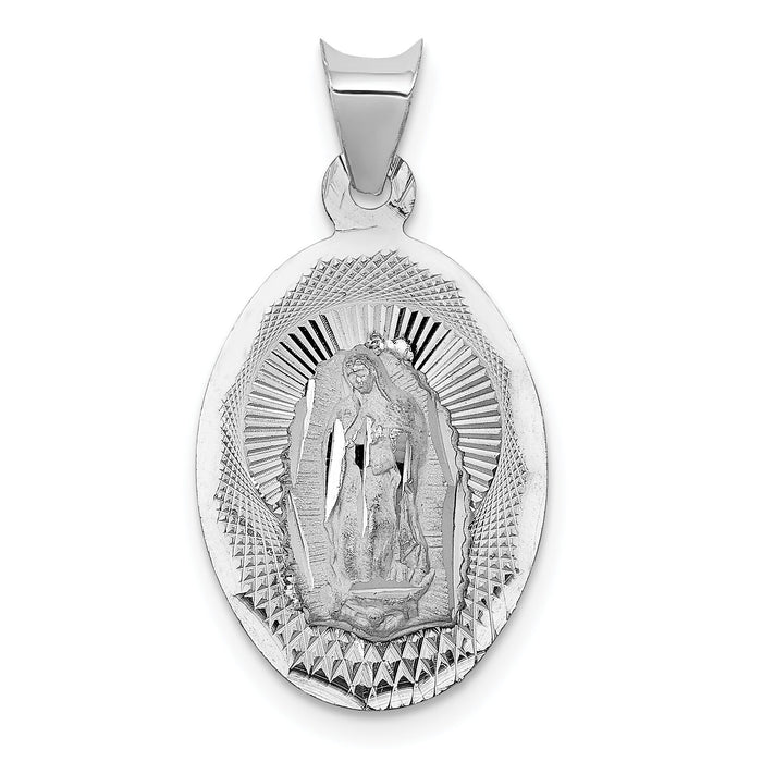 14k White Gold Our Lady of Guadalupe Semi-solid Oval Pendant-K6338