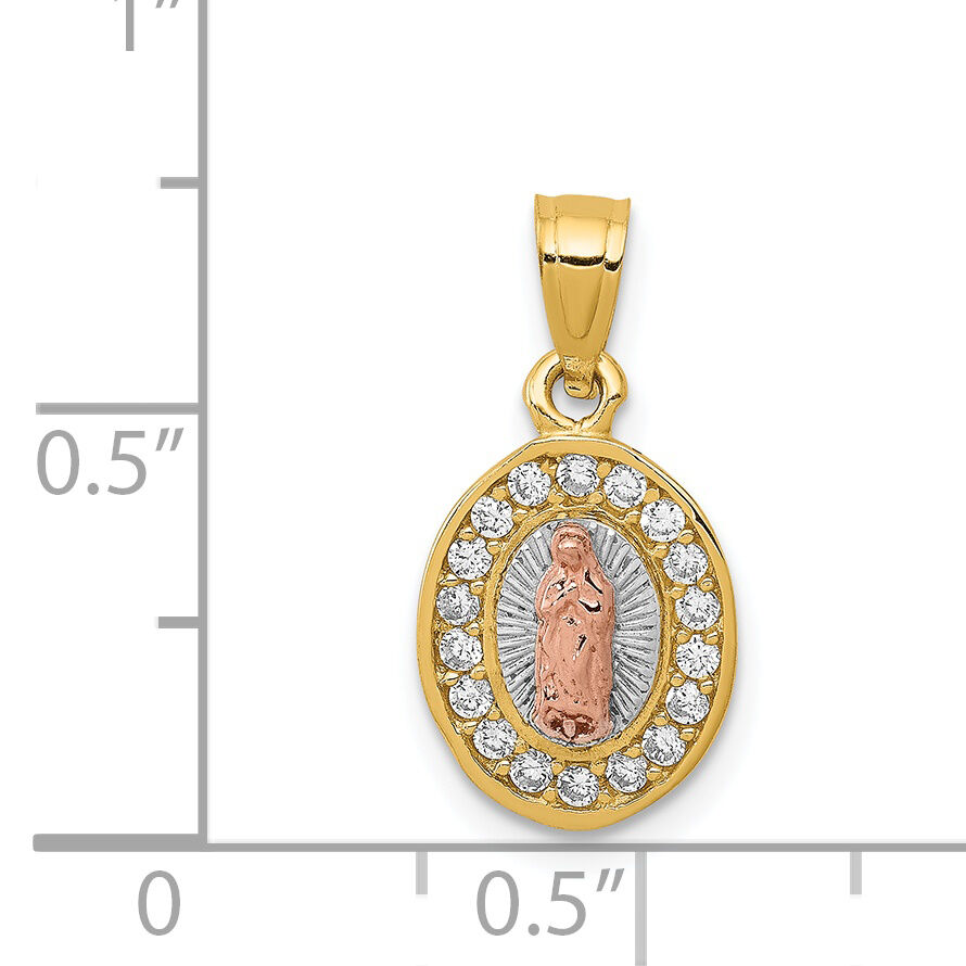 14K Two-Tone w/White Rhodium D/C CZ Lady Guadalupe Pendant-K6345
