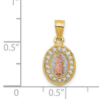 14K Two-Tone w/White Rhodium D/C CZ Lady Guadalupe Pendant-K6345
