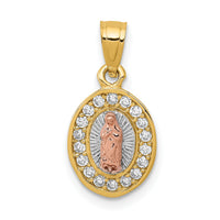 14K Two-Tone w/White Rhodium D/C CZ Lady Guadalupe Pendant-K6345