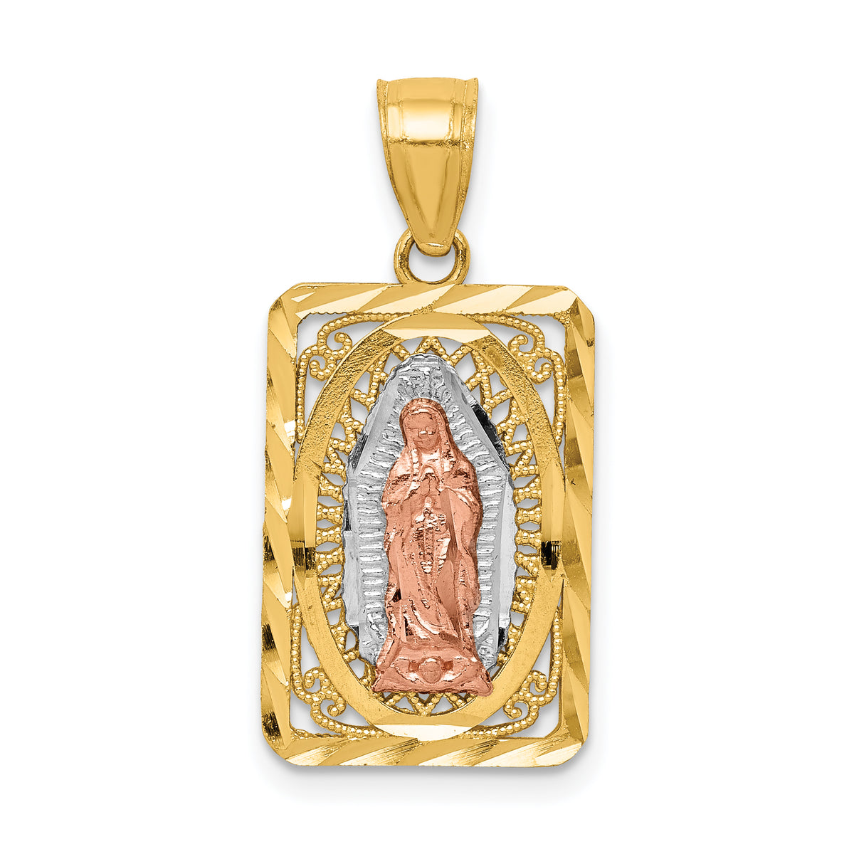 14k Two-tone w/White Rhodium D/C Lady of Guadalupe Pendant-K6350