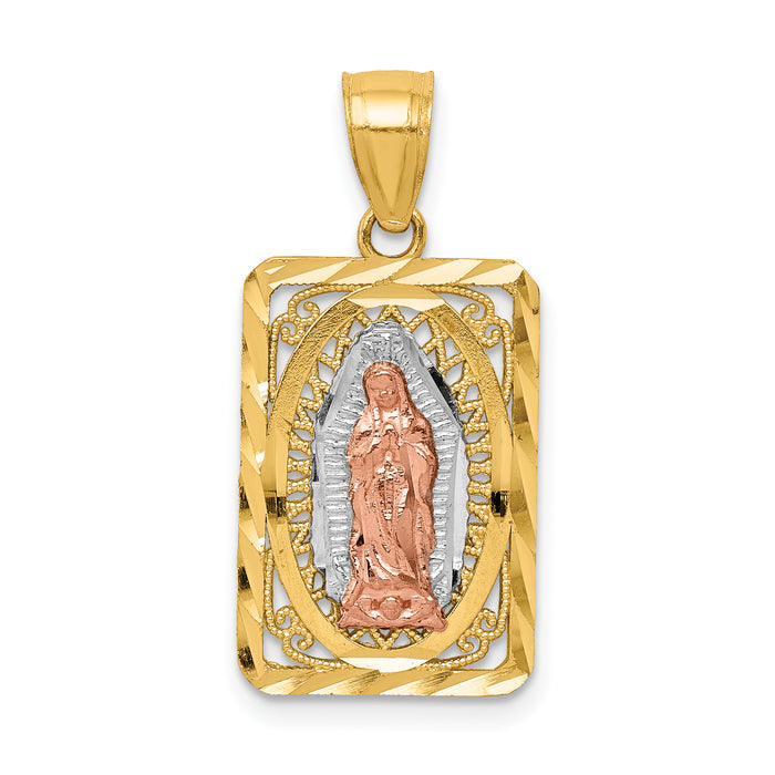 14k Two-tone w/White Rhodium D/C Lady of Guadalupe Pendant-K6350