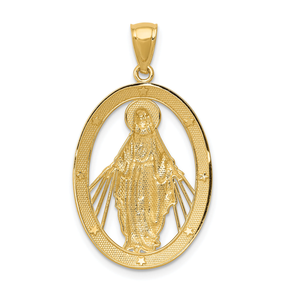 14k w/Rhodium Polished Miraculous Medal Pendant-K6352