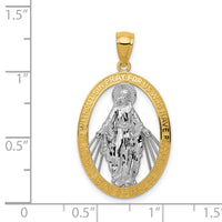 14k w/Rhodium Polished Miraculous Medal Pendant-K6352