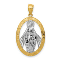 14k w/Rhodium Polished Miraculous Medal Pendant-K6352