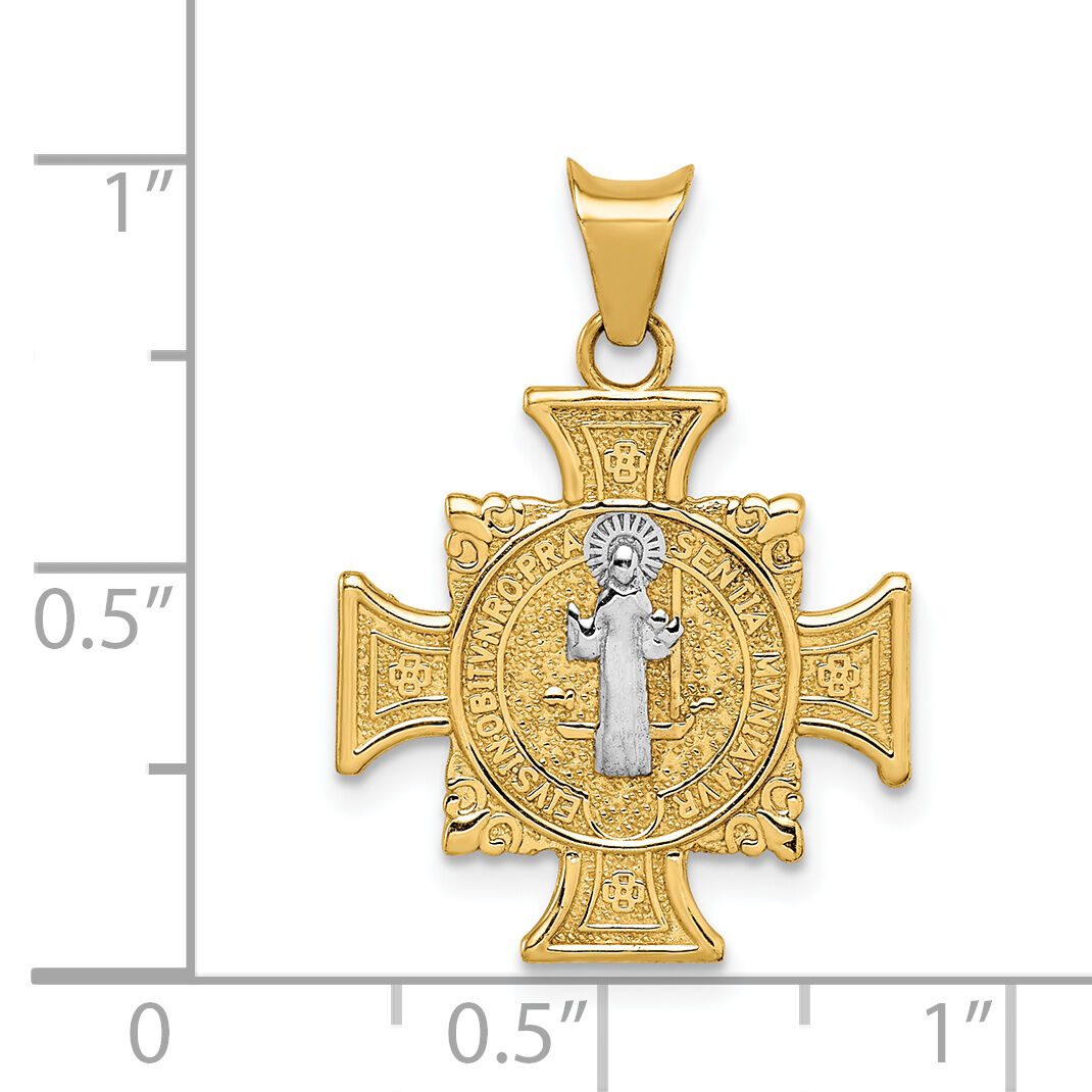 14K w/Rhodium St. Benedict Semi-solid Pendant-K6356