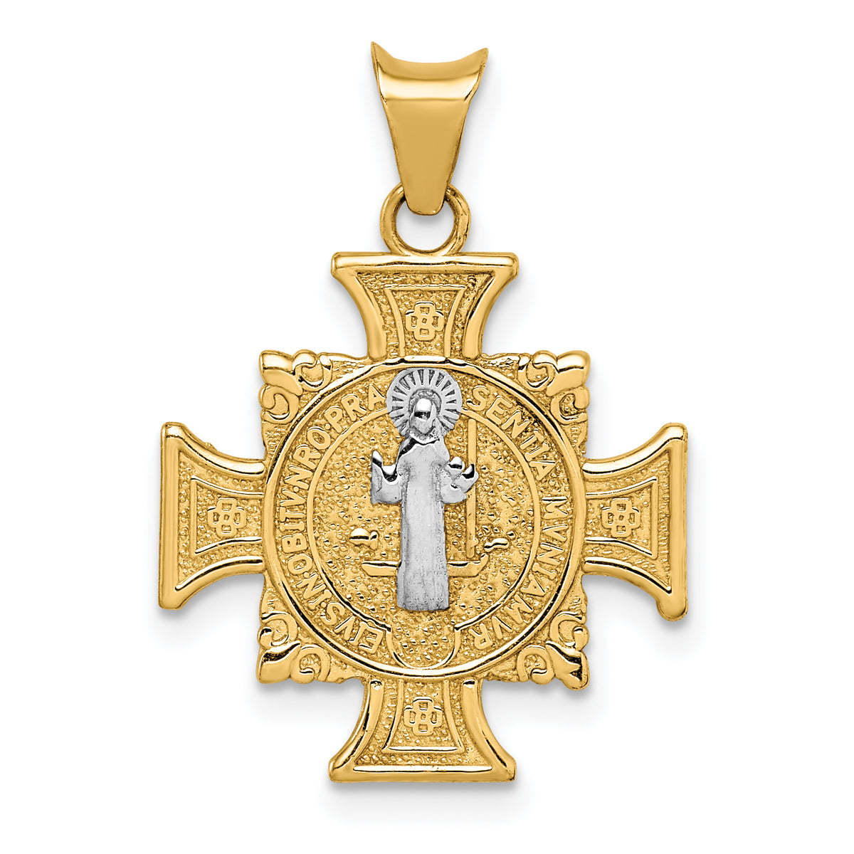 14K w/Rhodium St. Benedict Semi-solid Pendant-K6356
