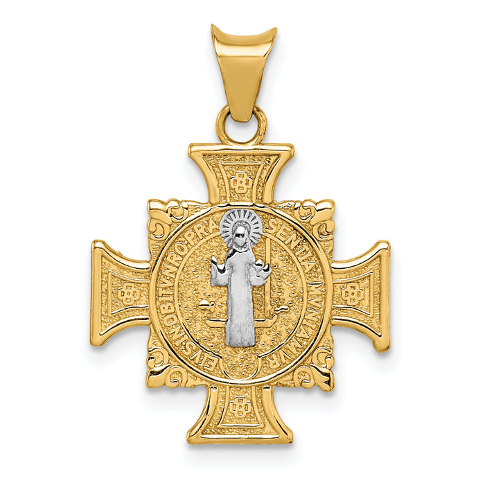 14K w/Rhodium St. Benedict Semi-solid Pendant-K6356