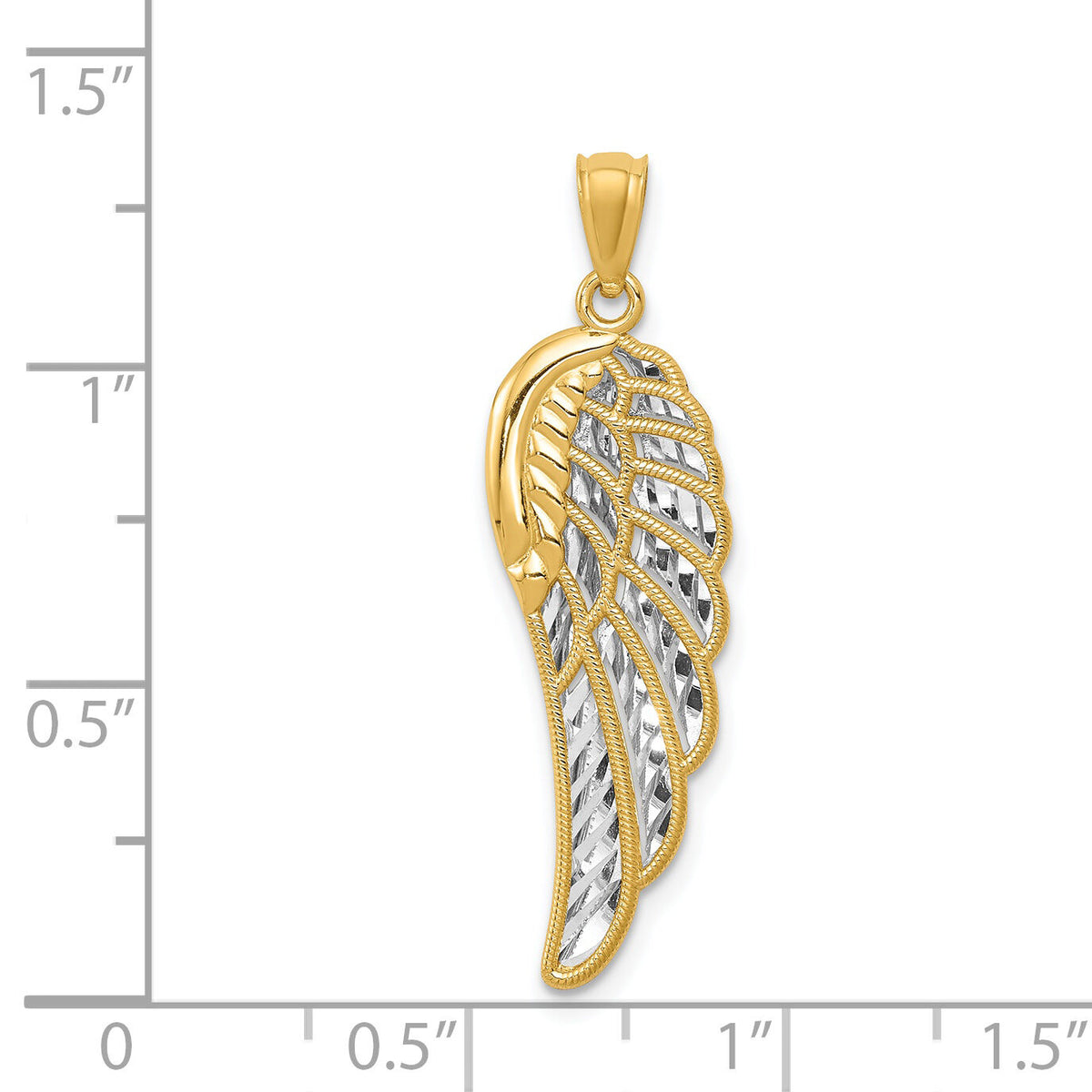 14K w/ Rhodium Polished Two Level Angel Wing Pendant-K6369