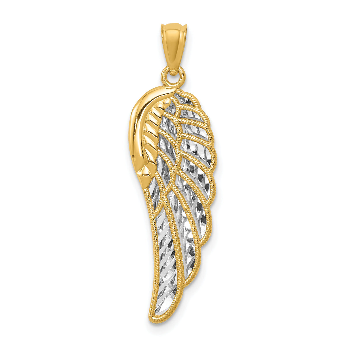 14K w/ Rhodium Polished Two Level Angel Wing Pendant-K6369