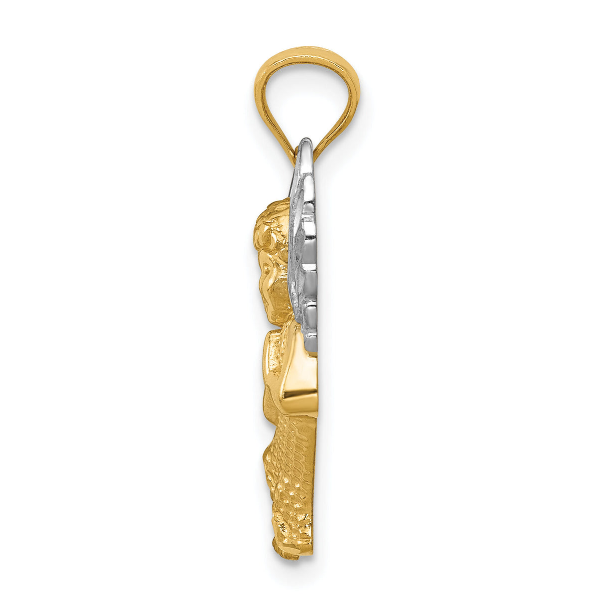 14k w/Rhodium Diamond-cut Praying Angel Pendant-K6372