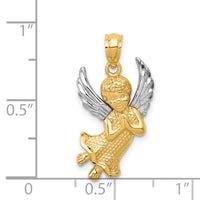 14k w/Rhodium Diamond-cut Praying Angel Pendant-K6372