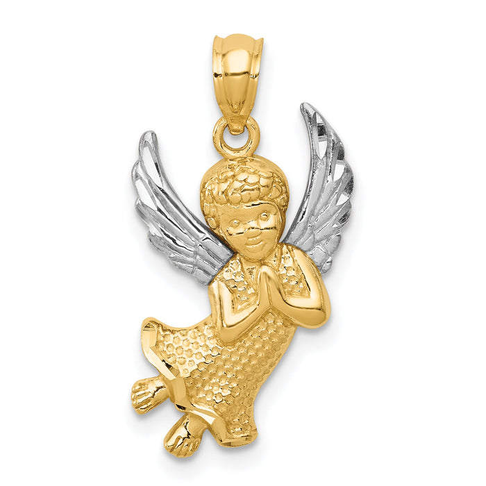 14k w/Rhodium Diamond-cut Praying Angel Pendant-K6372