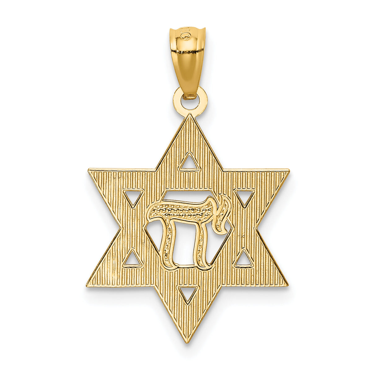 14k w/Rhodium Star of David w/Chai Pendant-K6373