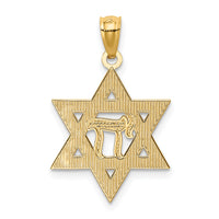 14k w/Rhodium Star of David w/Chai Pendant-K6373