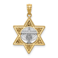 14K Two-Tone Star Of David and Menorah Pendant-K6376