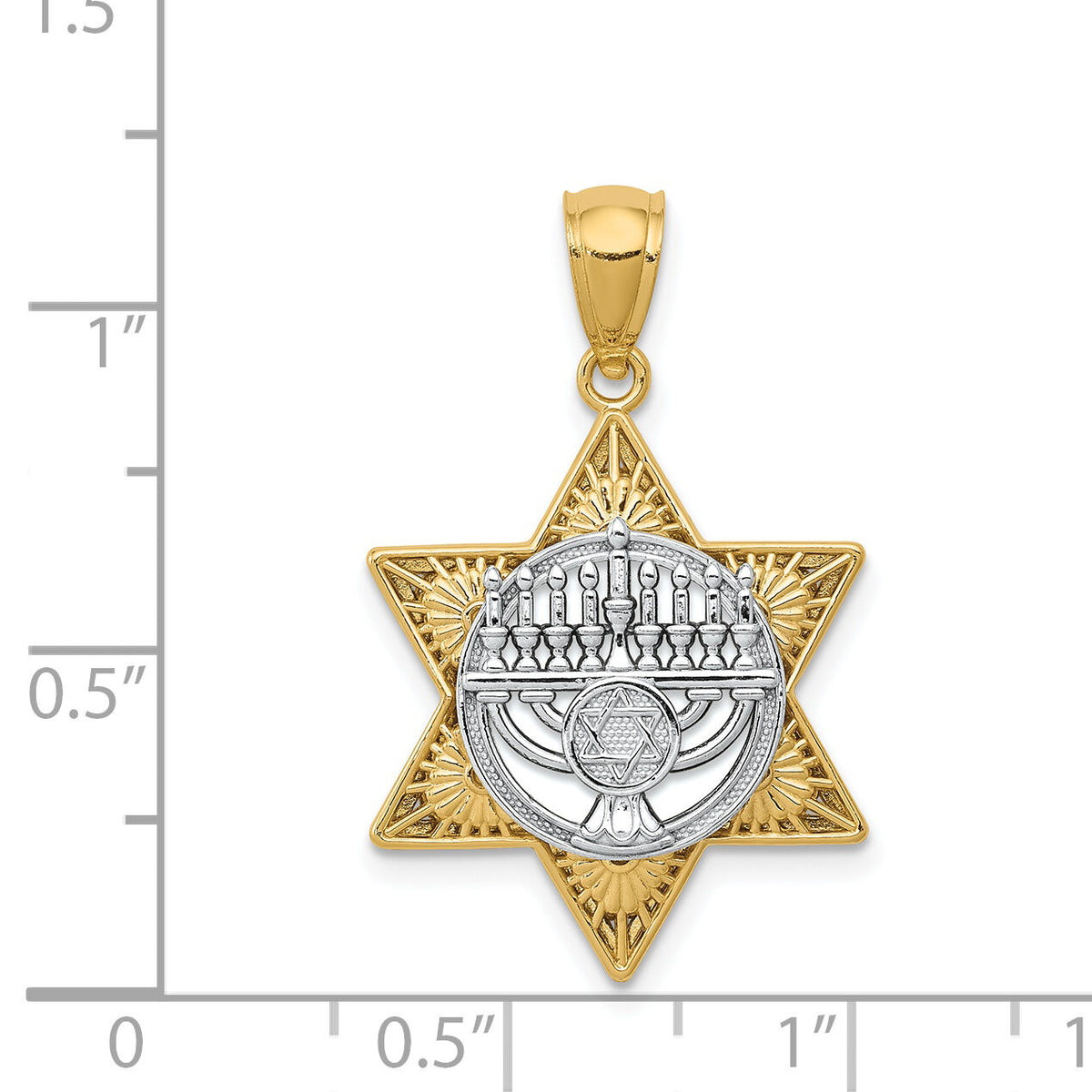 14K Two-Tone Star Of David and Menorah Pendant-K6376