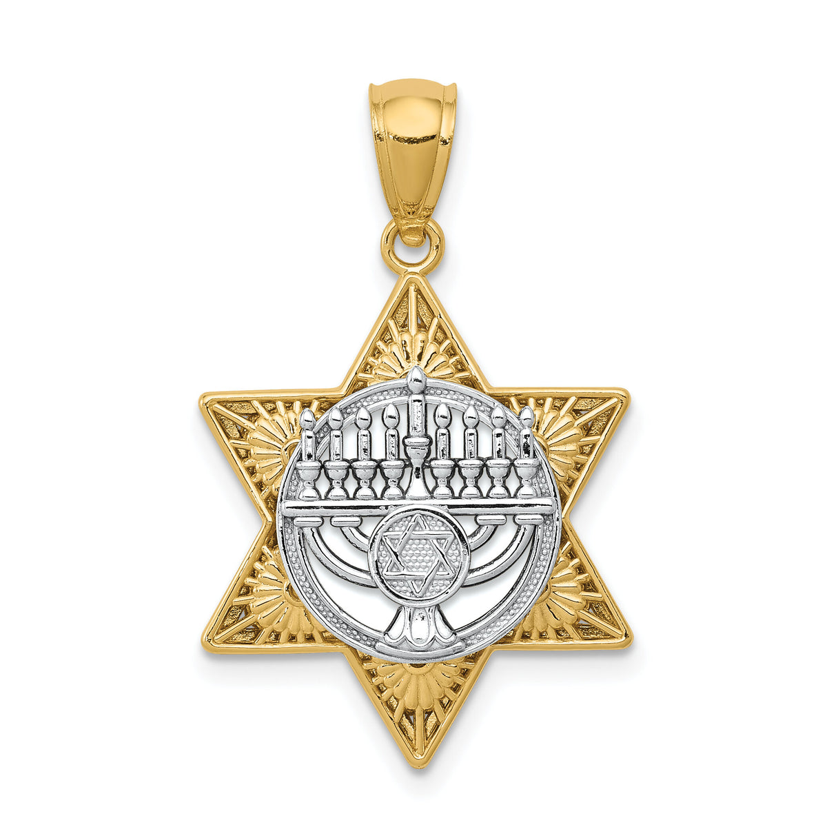 14K Two-Tone Star Of David and Menorah Pendant-K6376