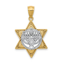 14K Two-Tone Star Of David and Menorah Pendant-K6376