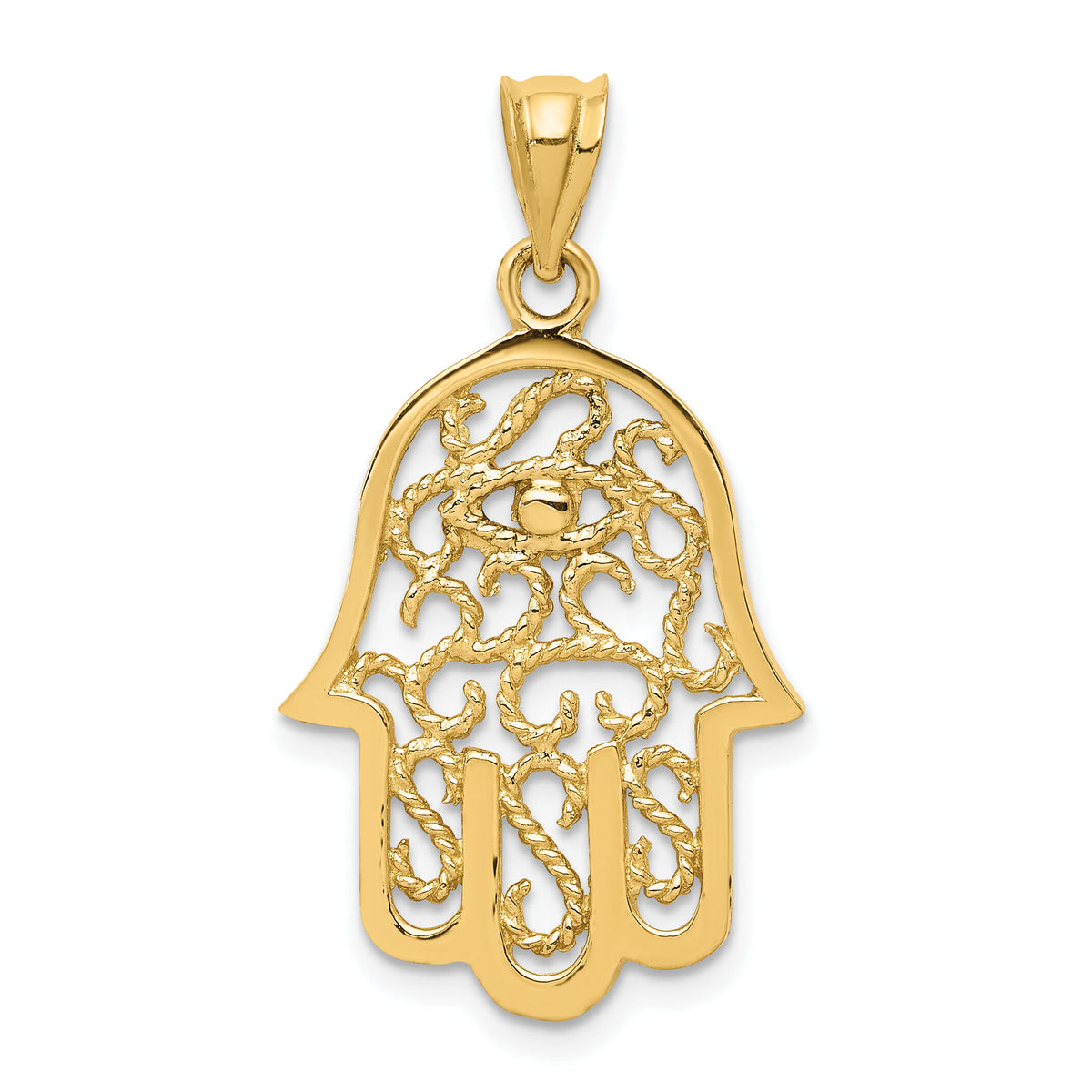 14k Polished Filigree Hamsa Pendant-K6378
