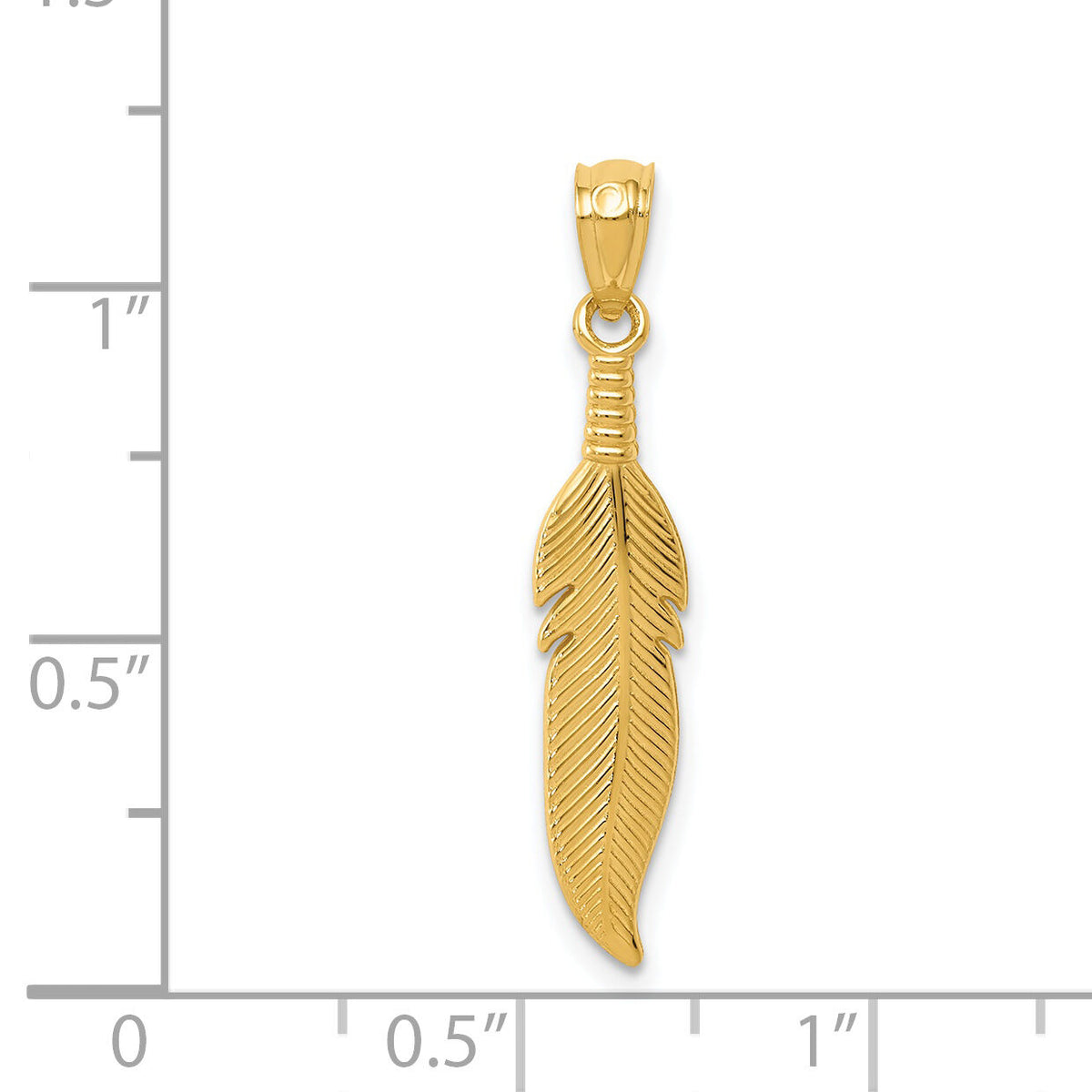 14k Polished Feather Pendant-K6382