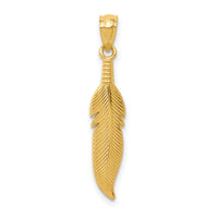 14k Polished Feather Pendant-K6382