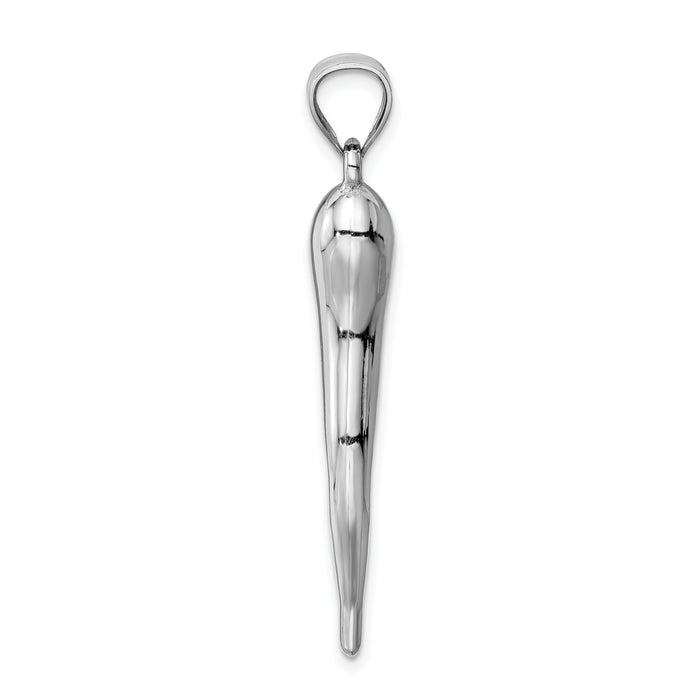 14k White Gold Hollow 3D Italian Horn Pendant-K6385