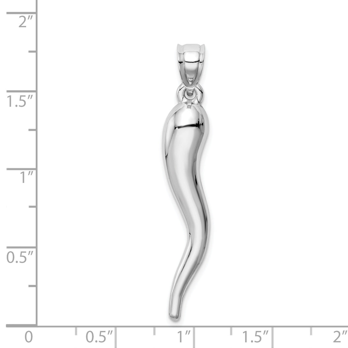 14k White Gold Hollow 3D Italian Horn Pendant-K6385