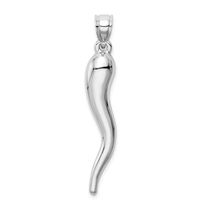 14k White Gold Hollow 3D Italian Horn Pendant-K6385