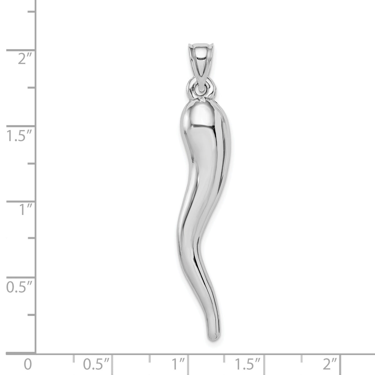14k White Gold Hollow 3D Italian Horn Pendant-K6386