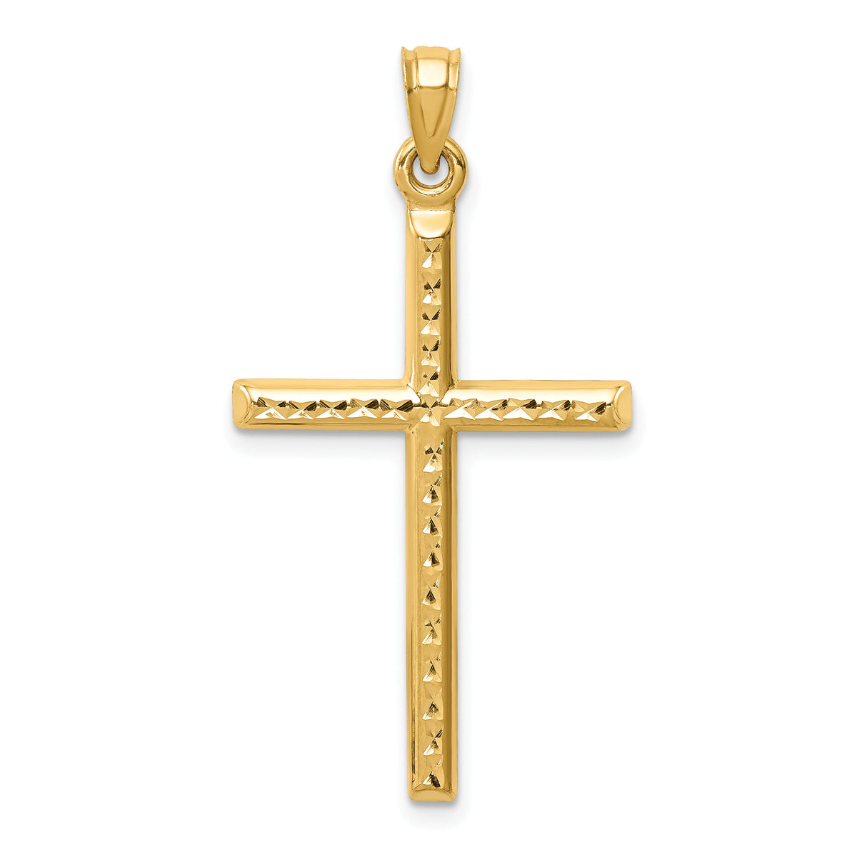14k Hollow Diamond-cut Cross Pendant-K6394