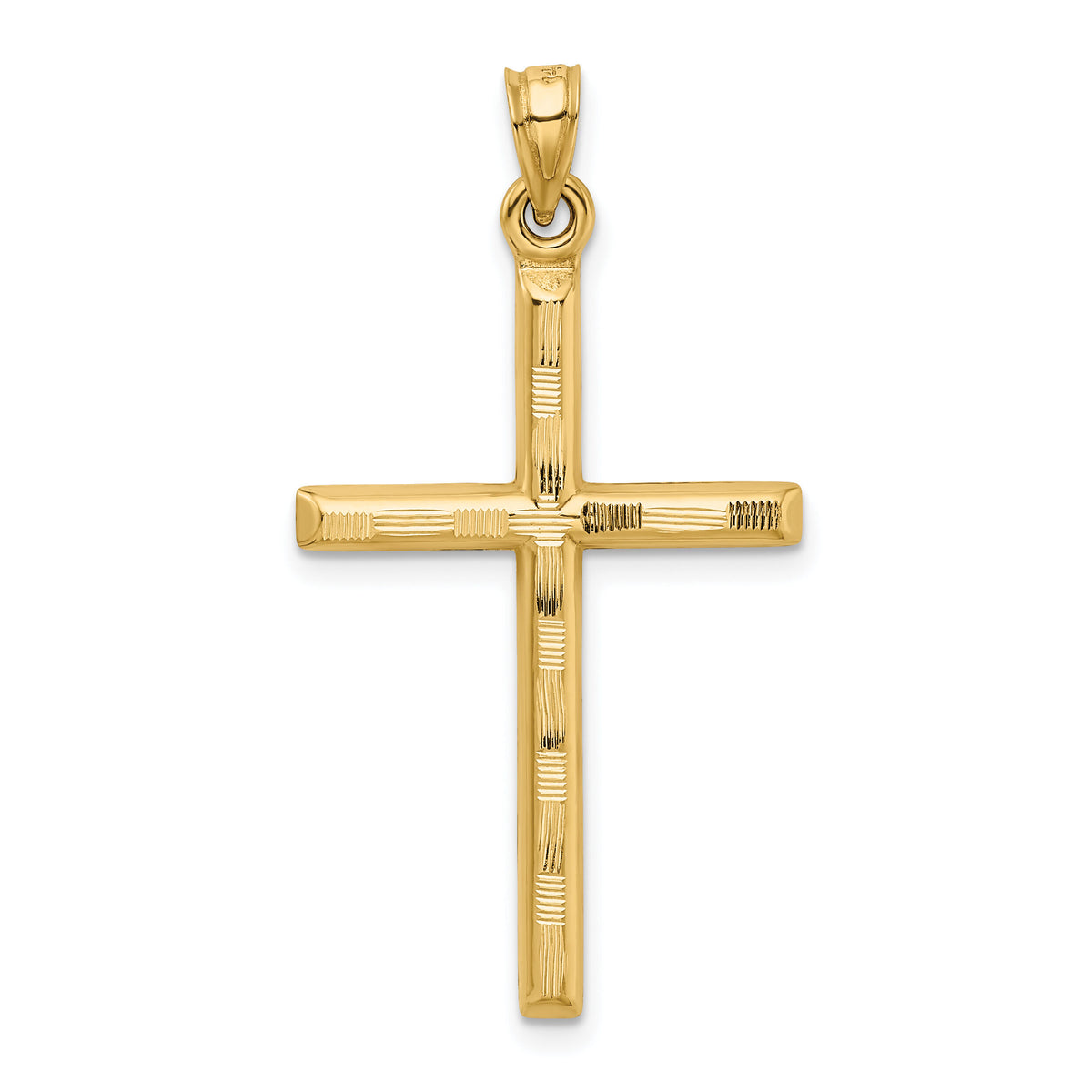 14k Hollow Diamond-cut Cross Pendant-K6395