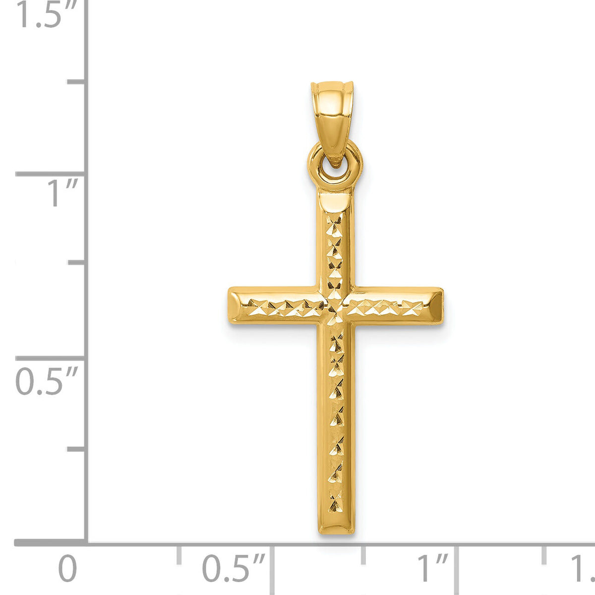 14k Hollow Diamond-cut Cross Pendant-K6396