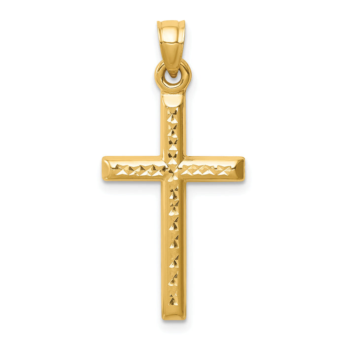 14k Hollow Diamond-cut Cross Pendant-K6396