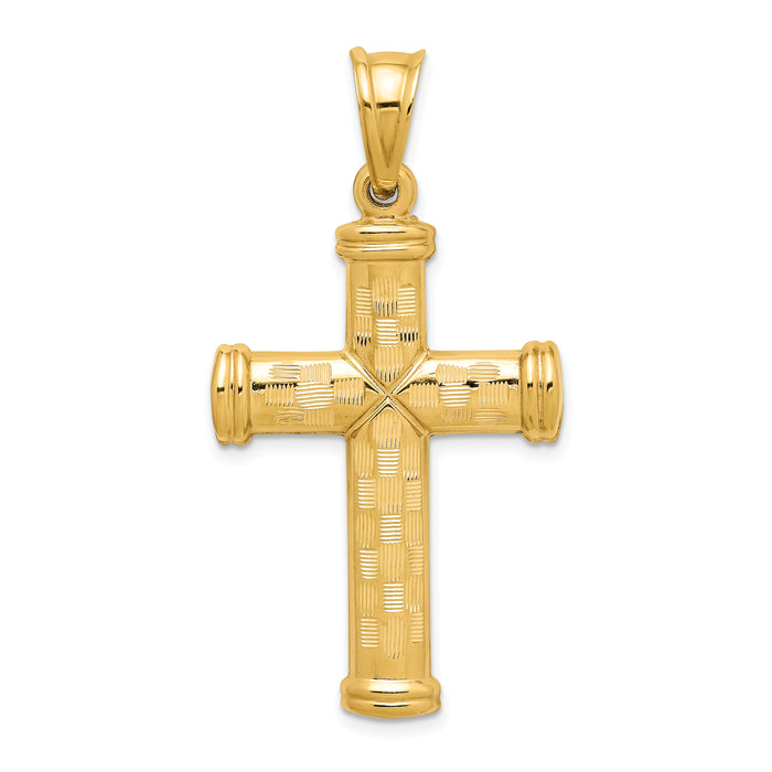 14k Hollow Diamond-cut Cross Pendant-K6399