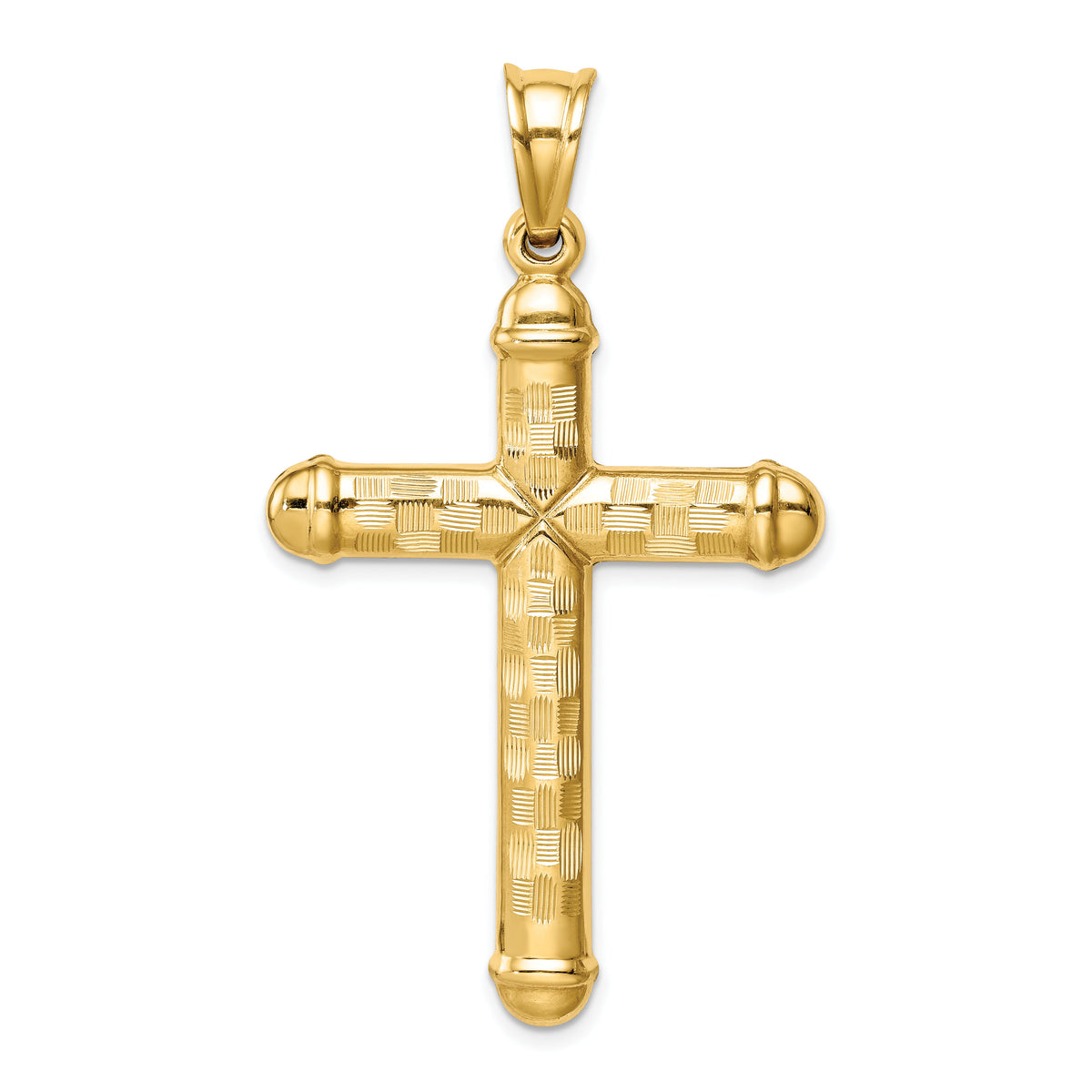 14k Hollow Diamond-cut Cross Pendant-K6400