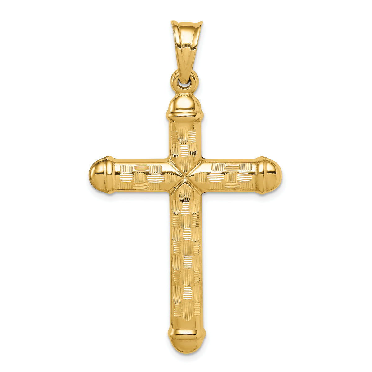 14k Hollow Diamond-cut Cross Pendant-K6400