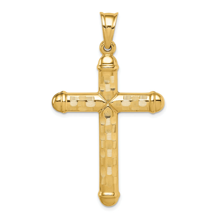 14k Hollow Diamond-cut Cross Pendant-K6400