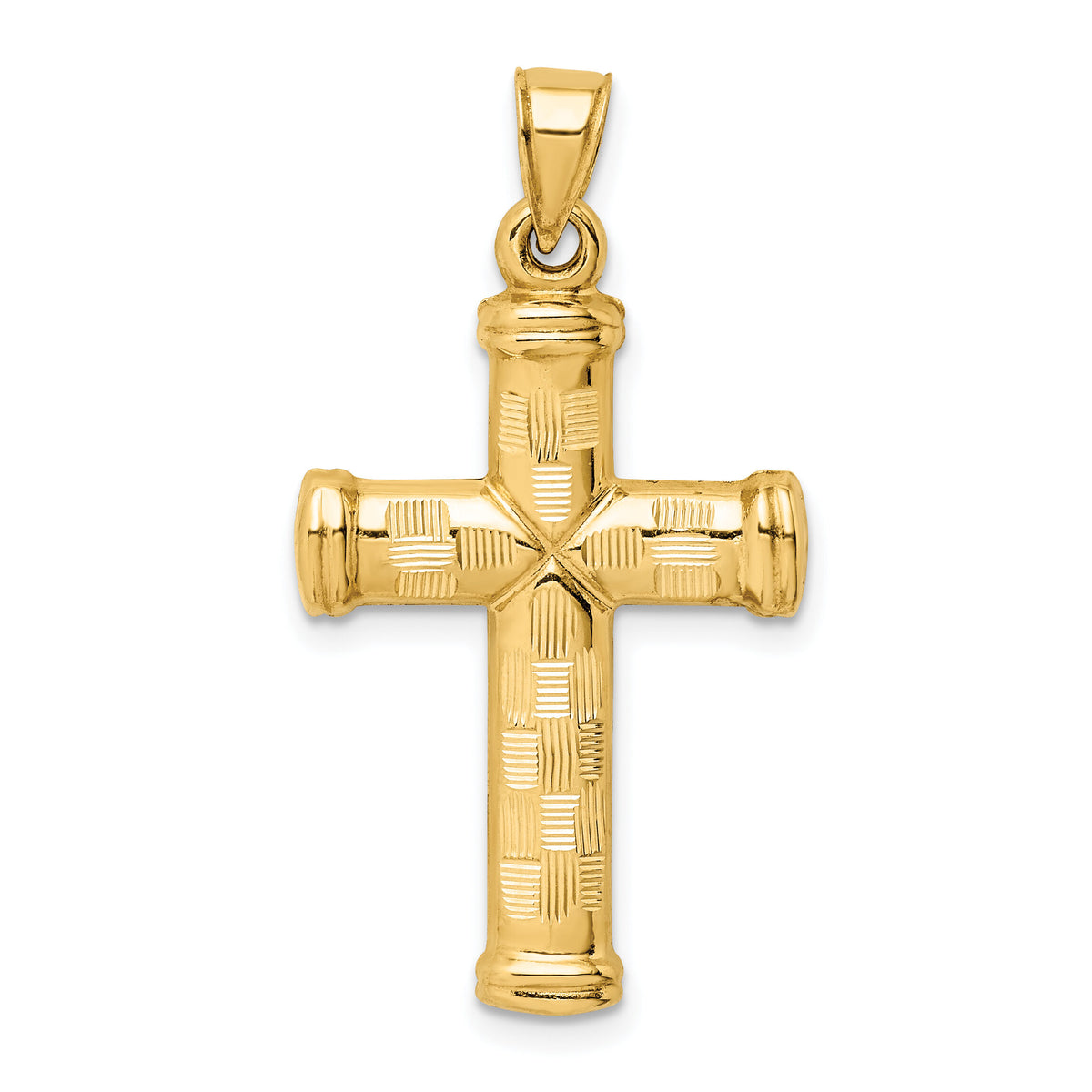14k Hollow Diamond-cut Cross Pendant-K6401