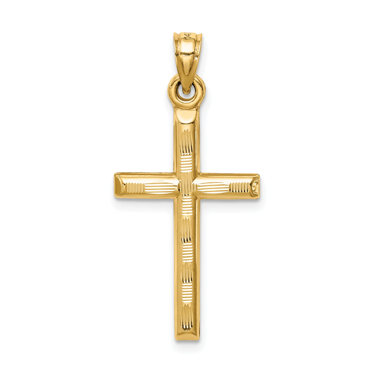 14k Hollow Diamond-cut Cross Pendant-K6402