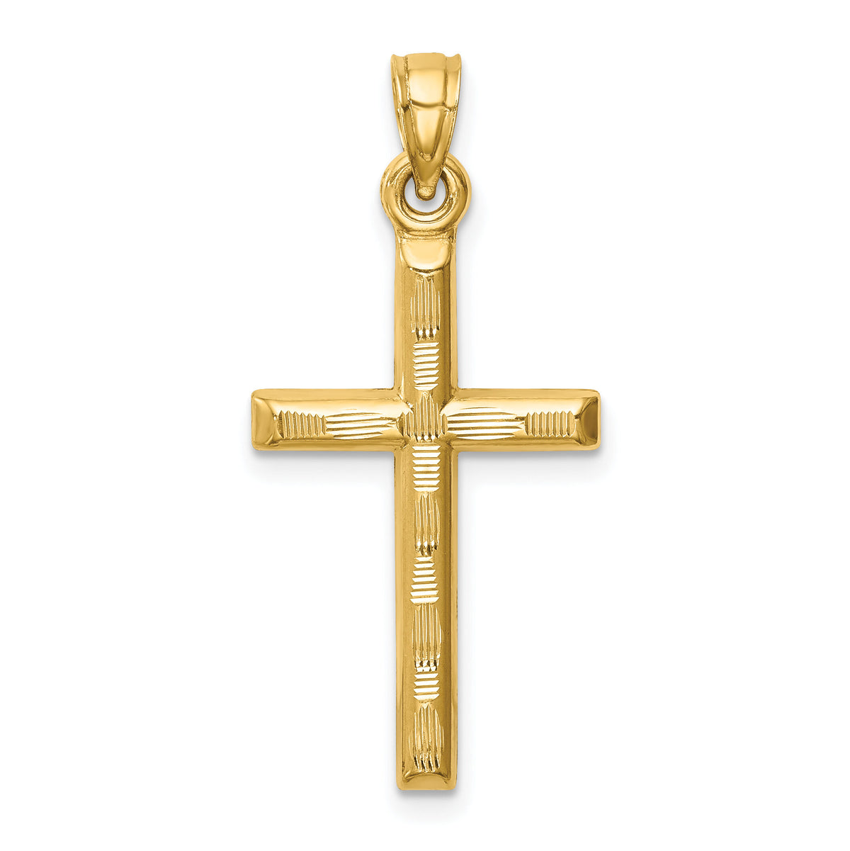 14k Hollow Diamond-cut Cross Pendant-K6402