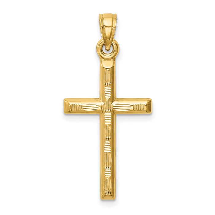 14k Hollow Diamond-cut Cross Pendant-K6402