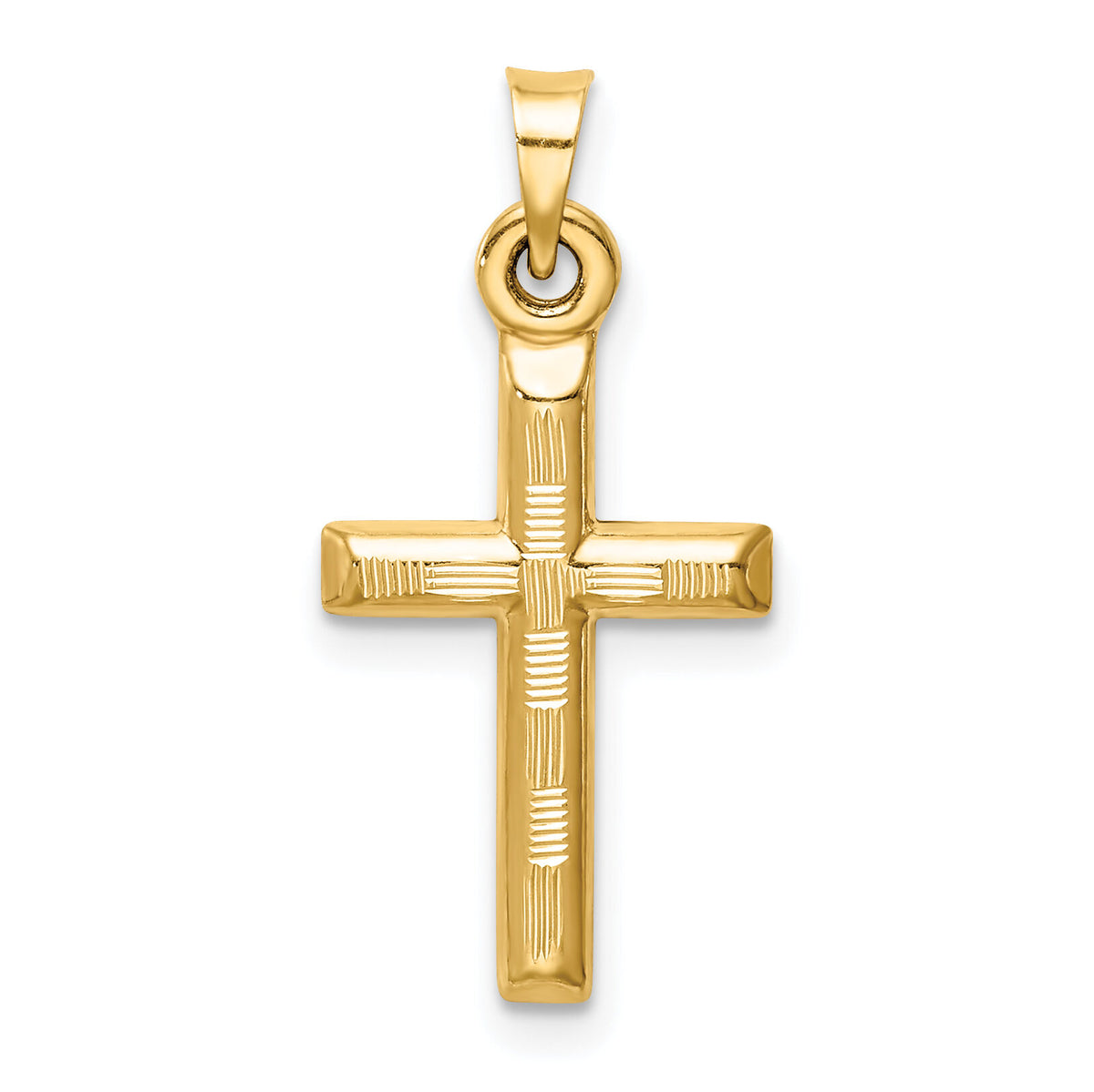 14k Hollow Diamond-cut Cross Pendant-K6403