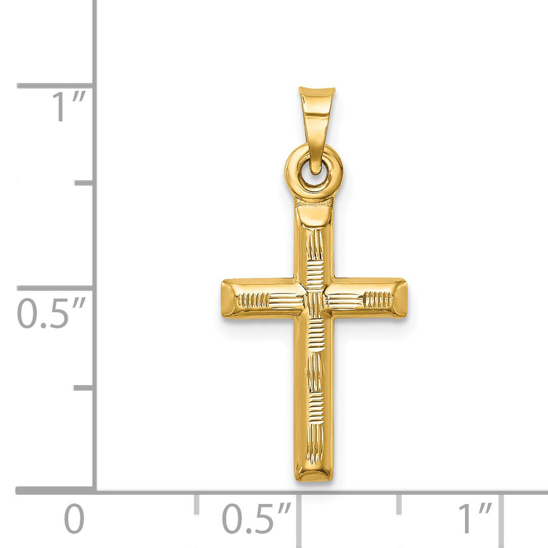 14k Hollow Diamond-cut Cross Pendant-K6403